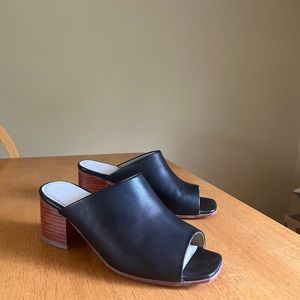 Nisolo black leather open toed block heel mule